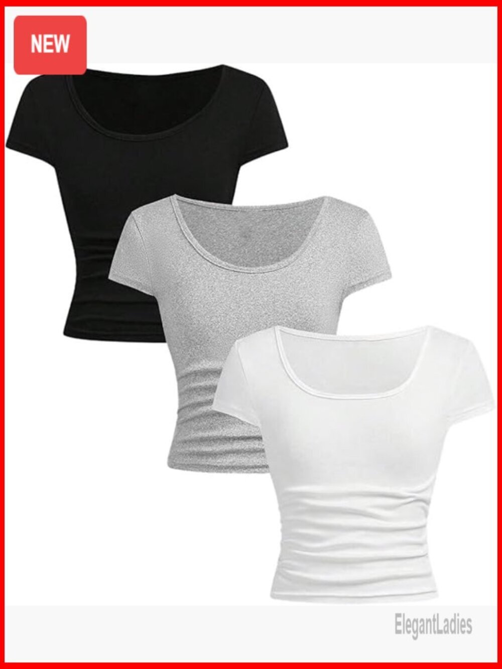 Girls 3-Pack Scoop Neck Tees Slim Fit Summer Tops Polyester Blend